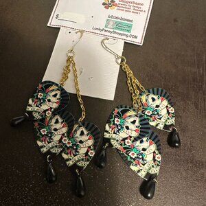 Sugar Skull Earrings Day of the Dead Guitar Pick 9932